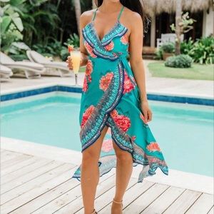 Pink Lily Teal Floral Maxi Dress